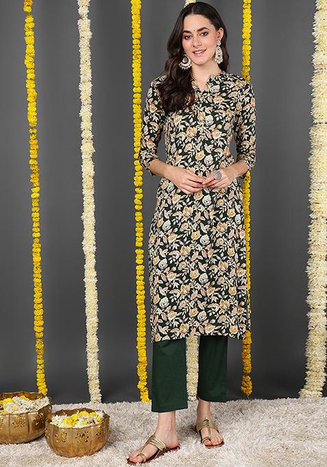 Green Printed Viscose Rayon Kurta