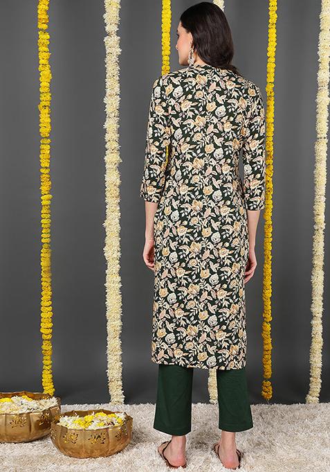 Green Printed Viscose Rayon Kurta
