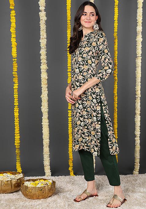 Green Printed Viscose Rayon Kurta
