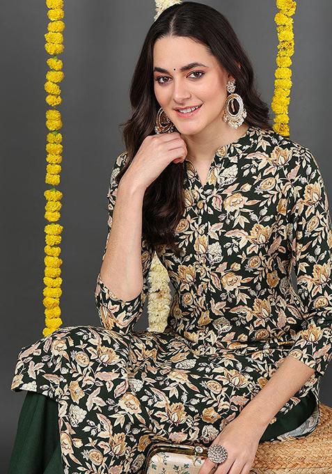 Green Printed Viscose Rayon Kurta
