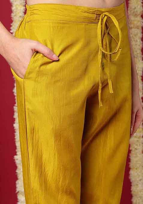 Yellow Embroidered Silk Blend Kurta Set