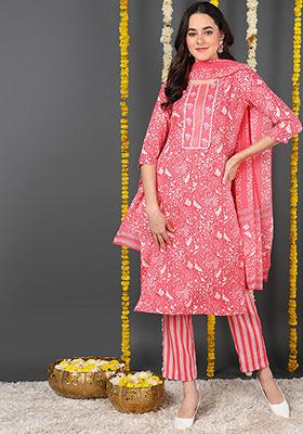 Pink Printed Rayon Blend Kurta Set