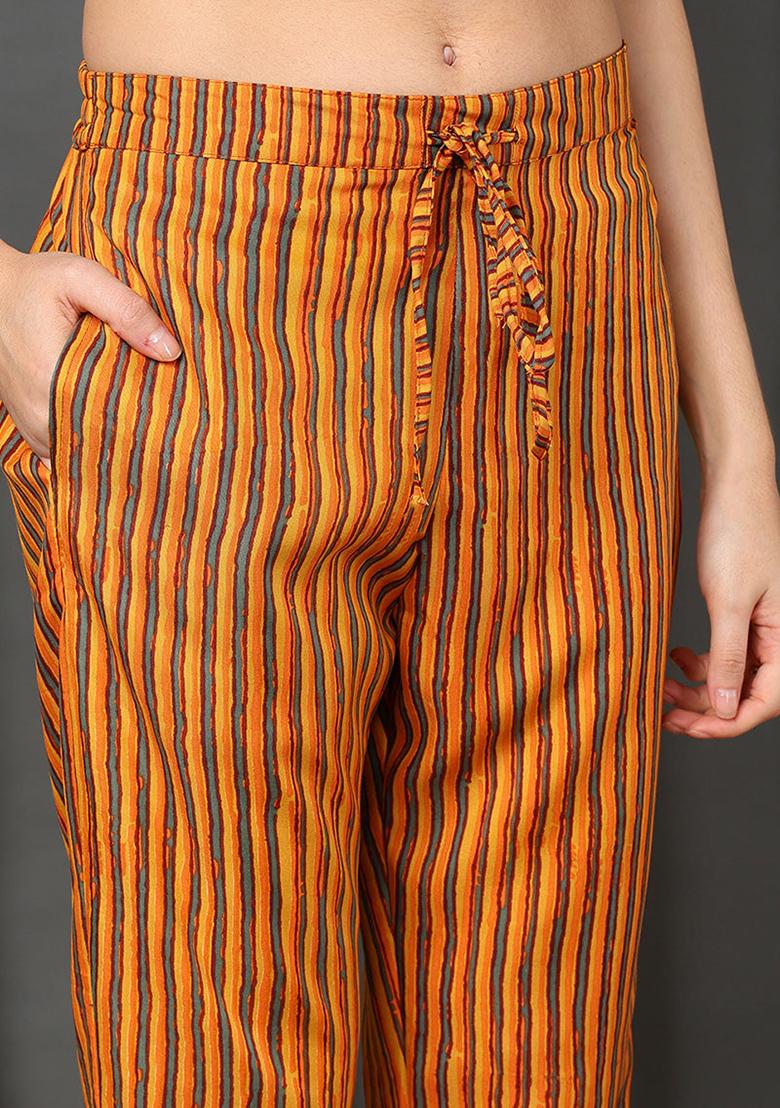 Yellow Printed Rayon Blend Kurta Set