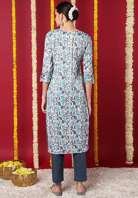Beige Printed Silk Blend Kurta