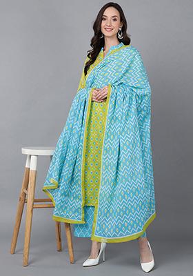Lime Green Printed Rayon Kurta Set