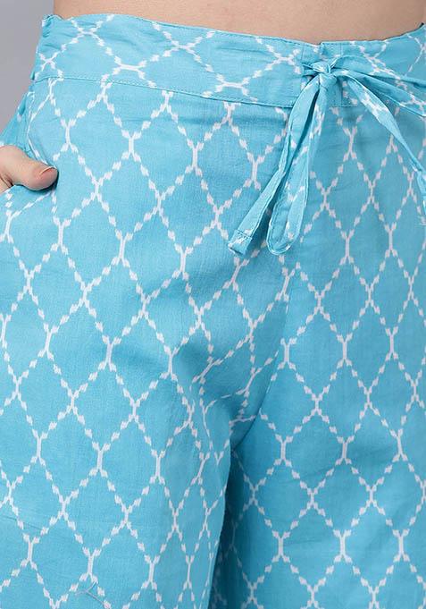 Lime Green Printed Rayon Kurta Set