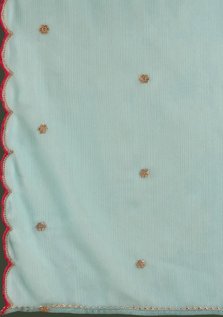 Blue Floral Embroidered Zari Sequin Anarkali Kurta With Trousers And Dupatta