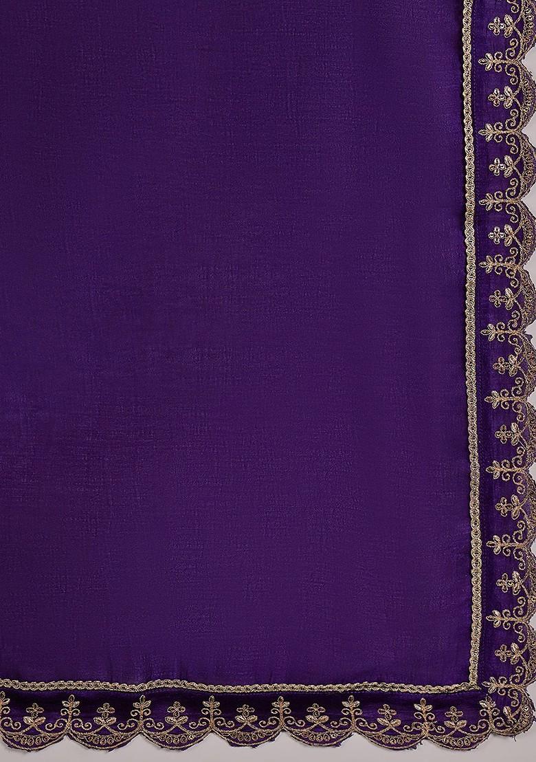 Purple Embroidered Zardosi Zari Sequin Velvet A Line Kurta Set