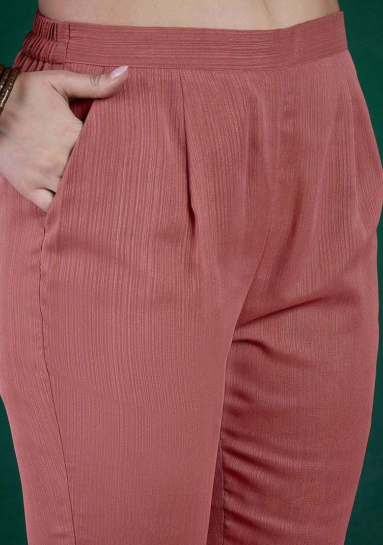 Peach Floral Embroidered Regular Sequin Kurta With Trousers And Dupatta