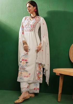White Thread Work Embroidered Kurta Set