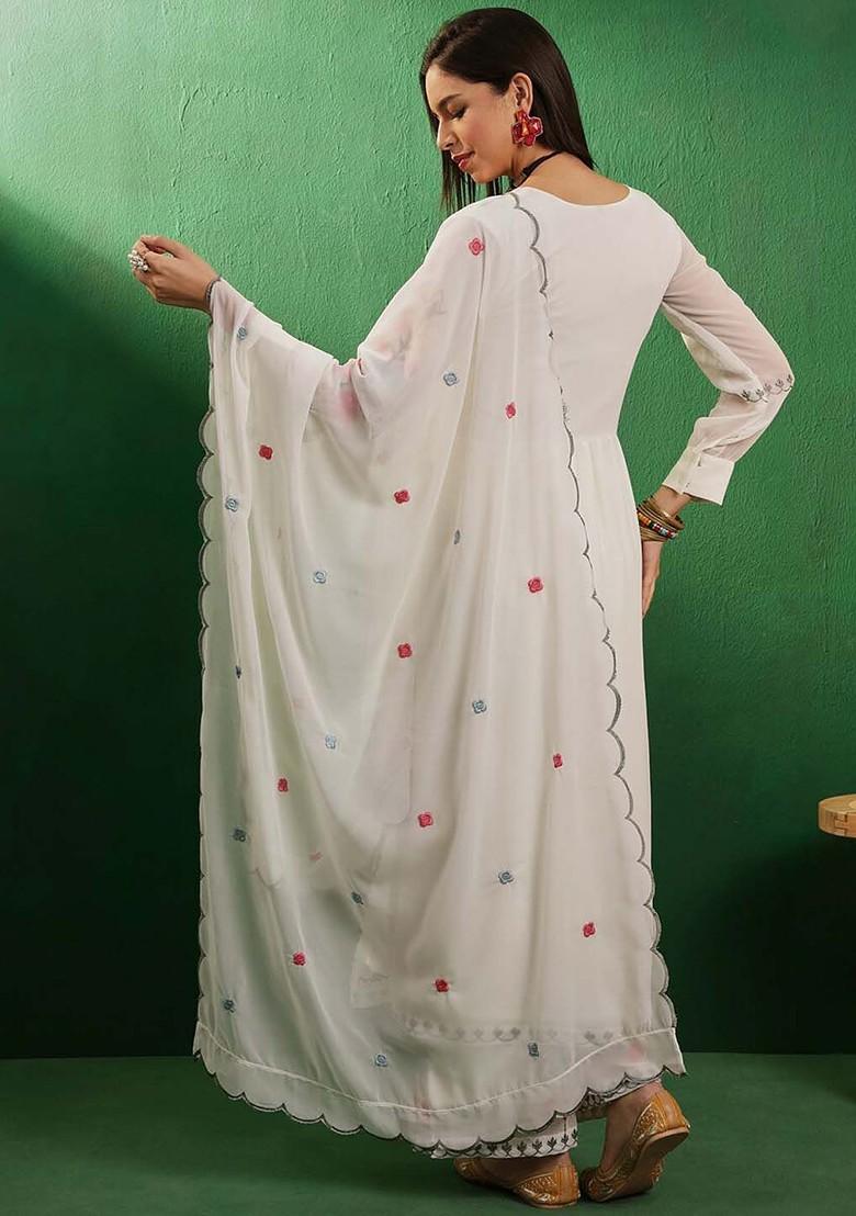White Thread Work Embroidered Kurta Set