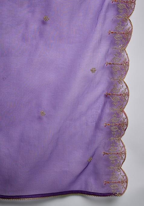 Purple Ethnic Motifs Embroidered A Line Kurta With Palazzo And Dupatta