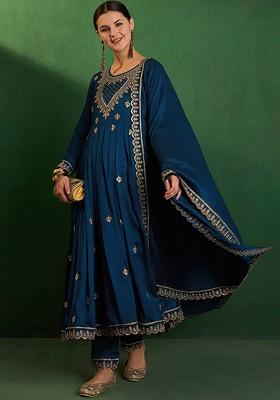 Green Zari Sequin Embroidered Anarkali Kurta With Trousers And Dupatta