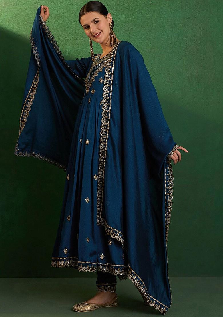 Green Zari Sequin Embroidered Anarkali Kurta With Trousers And Dupatta