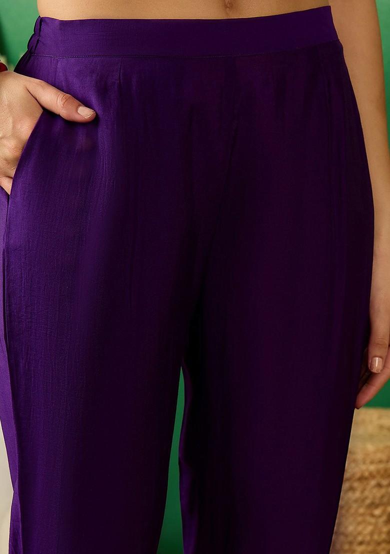 Purple Floral Embroidered Sequin Straight Kurta With Trouser And Dupatta