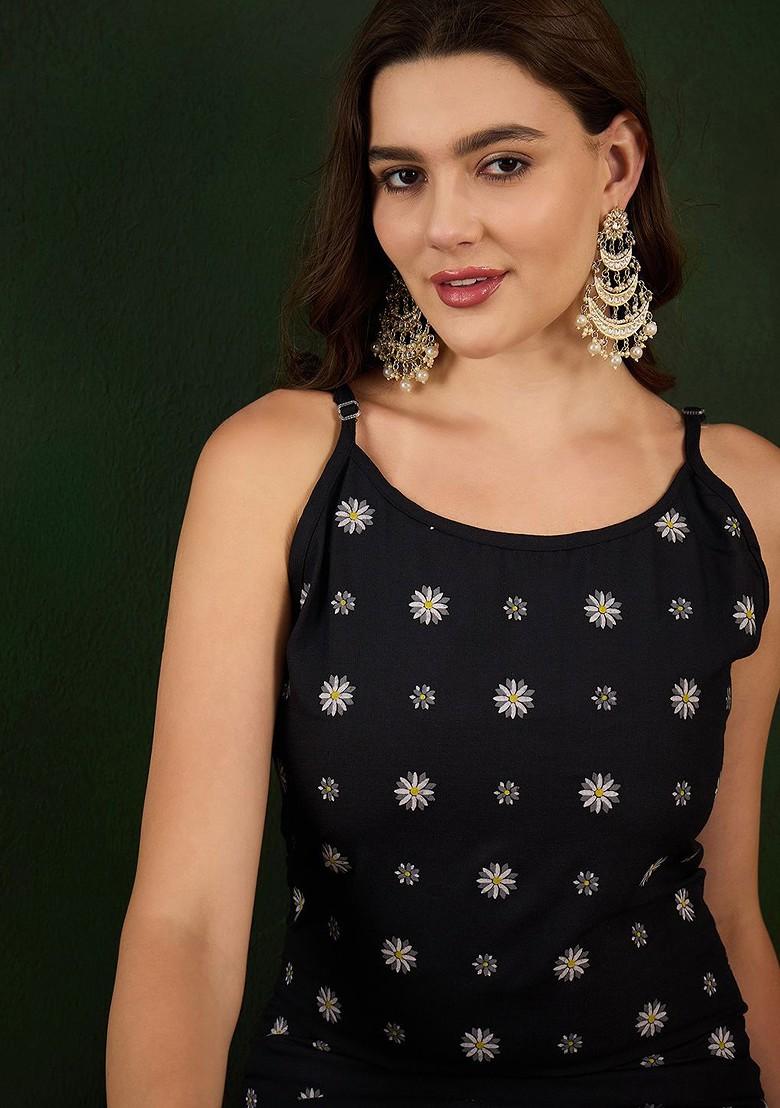 Black Floral Print Kurta With Trousers