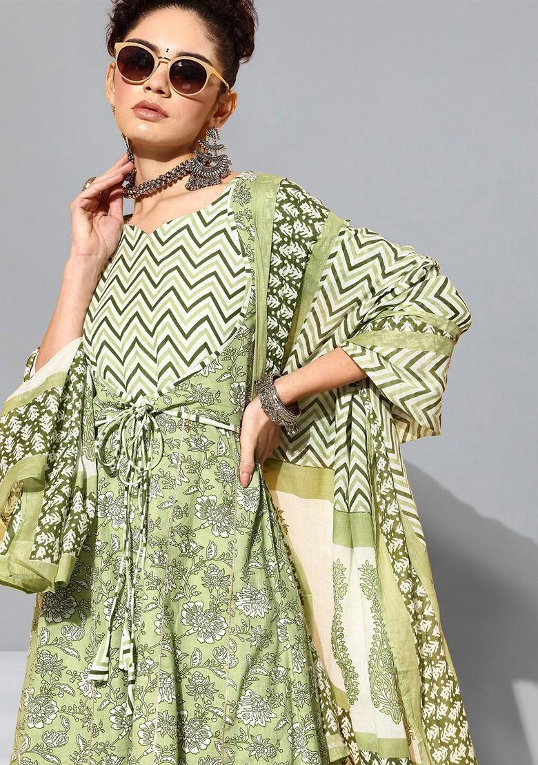 Floral Print Anarkali Kurta With Sharara And Dupatta