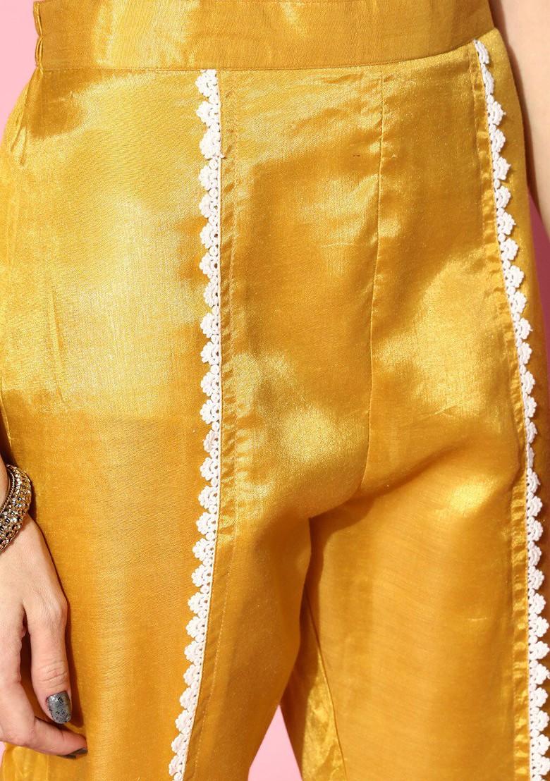 Yellow Ethnic Motifs Sequin Embroidered Kurta With Trouser And Dupatta Set