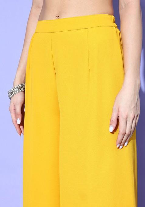 Yellow Embroidered Straight Kurta With Palazzo And Dupatta