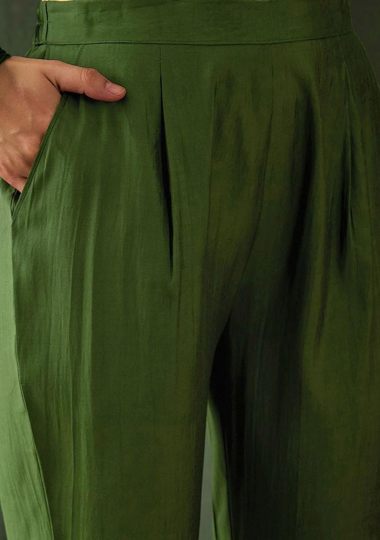 Green Floral Embroidered Kurta With Trousers And Dupatta