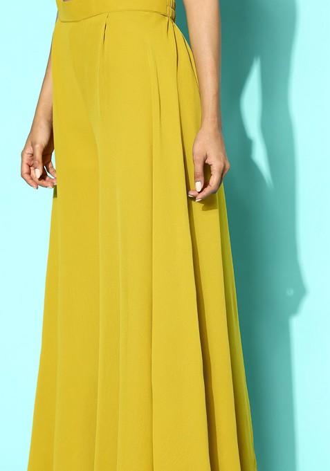 Green Printed Regular Mirror Work Kurta With Palazzos