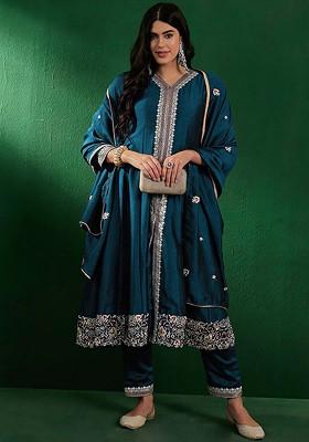 Green Ethnic Motifs Embroidered Regular Kurta With Trousers And With Dupatta
