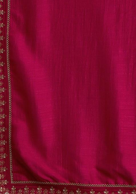 Pink Zari And Sequin Embroidered Anarkali Kurta With Trousers And Dupatta