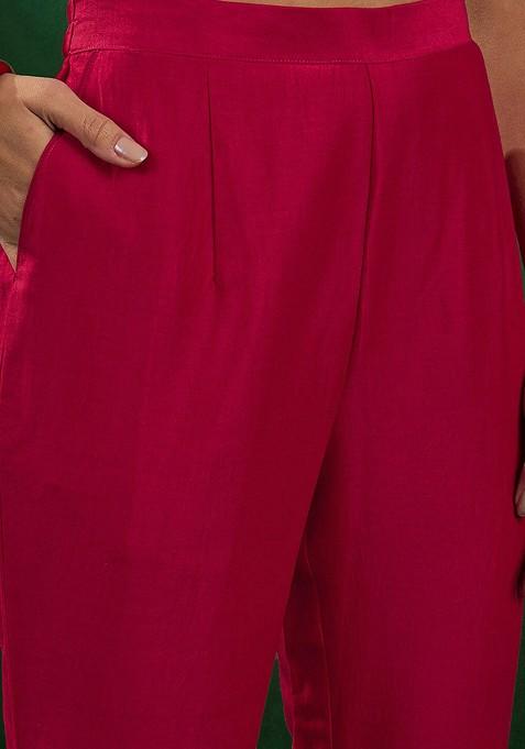 Pink Zari And Sequin Embroidered Anarkali Kurta With Trousers And Dupatta