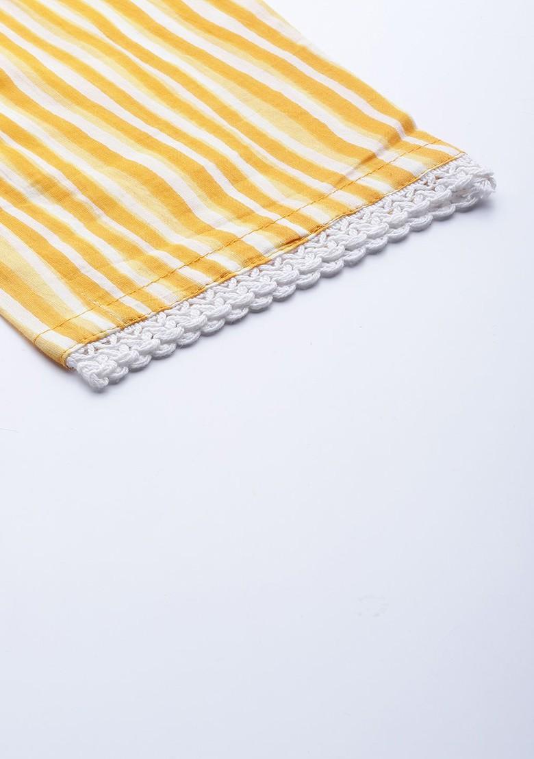 Yellow Ethnic Motifs Printed Panelled Pure Cotton Kurta With Trousers And With Dupatta