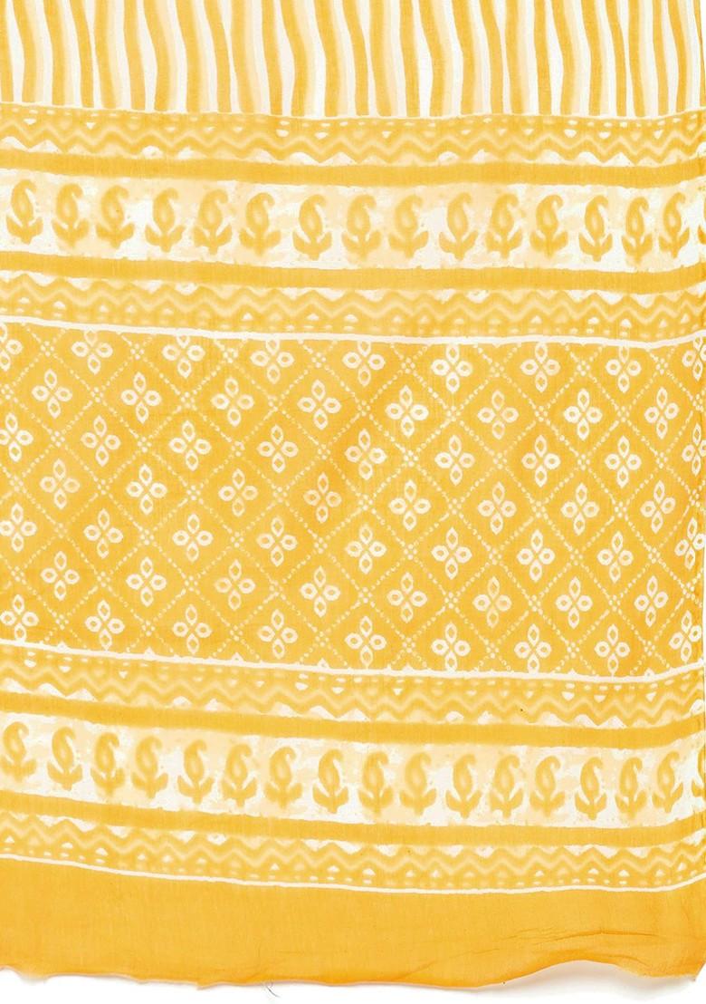 Yellow Ethnic Motifs Printed Panelled Pure Cotton Kurta With Trousers And With Dupatta