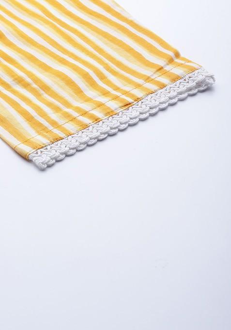 Yellow Ethnic Motifs Printed Panelled Pure Cotton Kurta With Trousers And With Dupatta