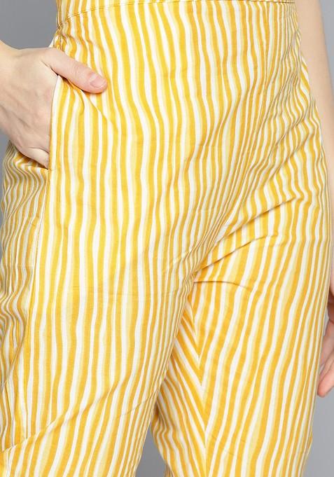 Yellow Ethnic Motifs Printed Panelled Pure Cotton Kurta With Trousers And With Dupatta