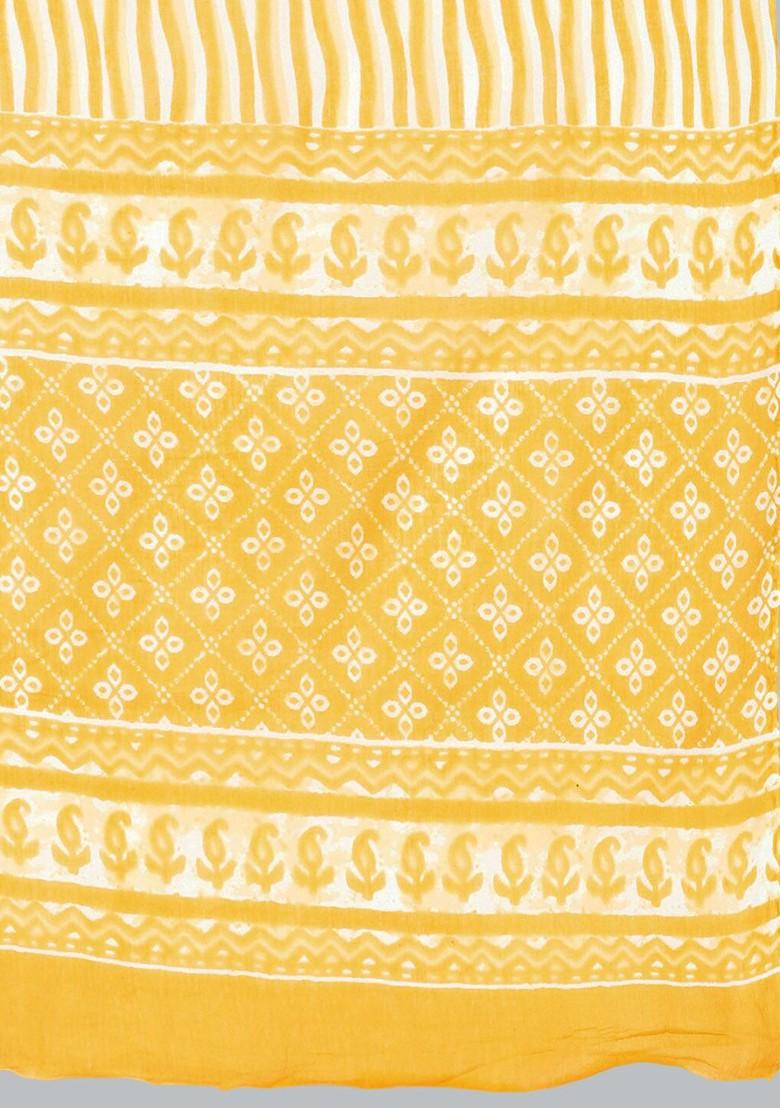 Yellow Ethnic Motifs Printed Angrakha Kurta With Trousers And Dupatta
