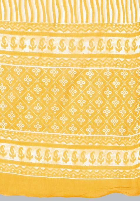 Yellow Ethnic Motifs Printed Angrakha Kurta With Trousers And Dupatta
