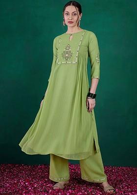 Green Ethnic Motifs Embroidered Regular Sequin Kurta With Palazzos