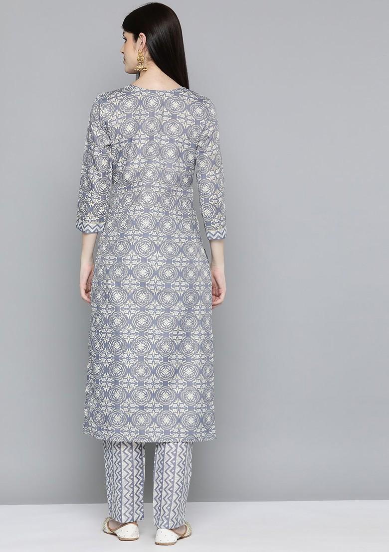 Grey Ethnic Motifs Printed Regular Kurta With Trousers