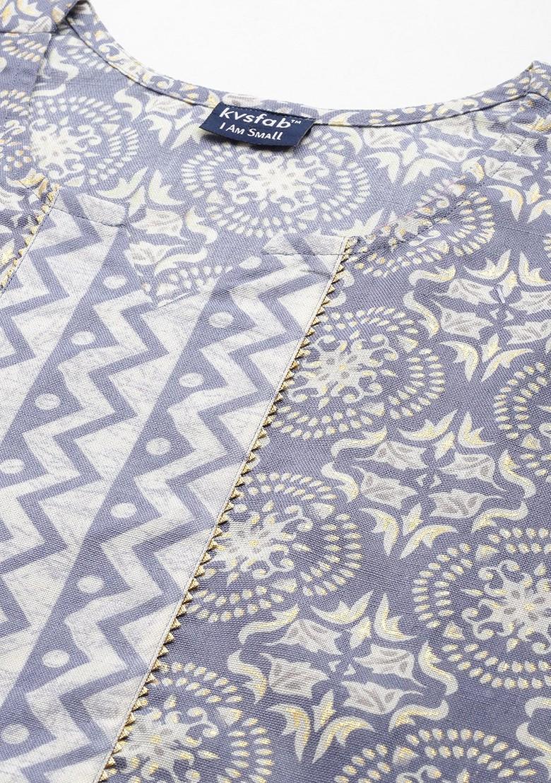 Grey Ethnic Motifs Printed Regular Kurta With Trousers