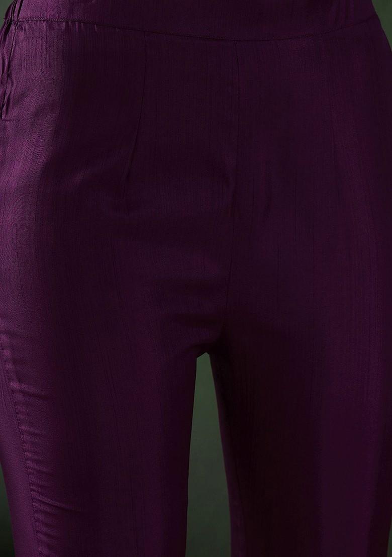 Purple Embroidered Straight Kurta With Trouser