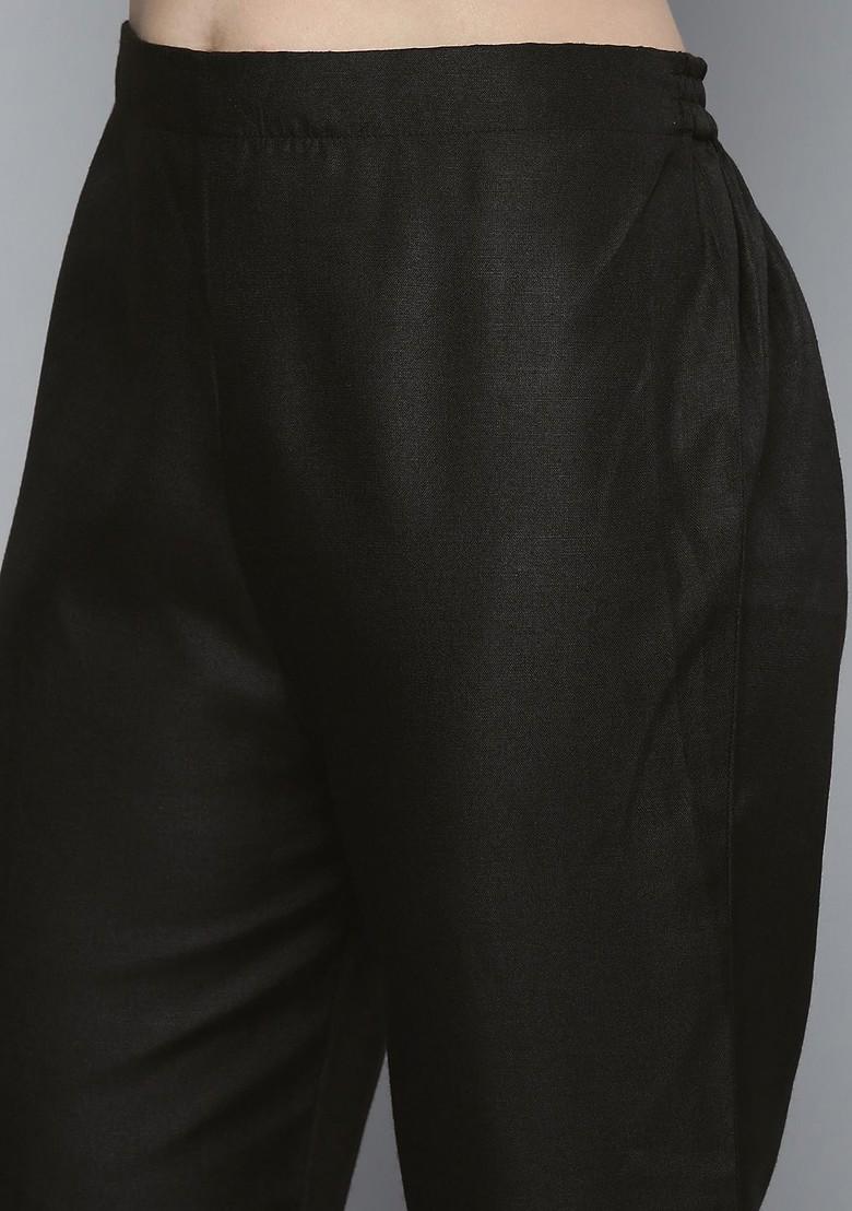 Black Embroidered Mirror Work Kurta With Trousers And Dupatta - Indya