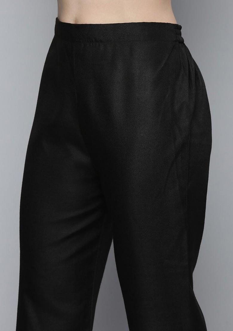 Black Embroidered Mirror Work Kurta With Trousers And Dupatta