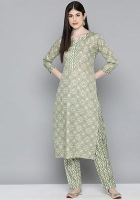 Green Ethnic Motifs Printed Regular Kurta With Trousers
