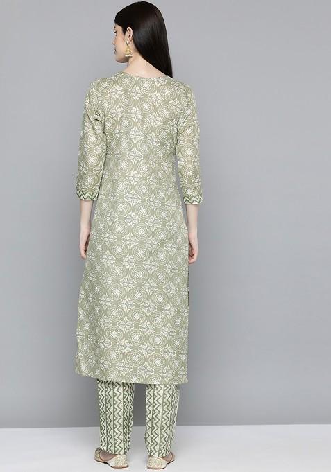 Green Ethnic Motifs Printed Regular Kurta With Trousers