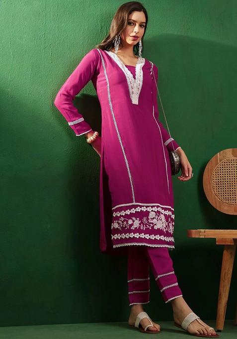 Pink Embroidered Blended Pakistani Suit Set