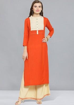 Orange Thread Work Kurta With Palazzos