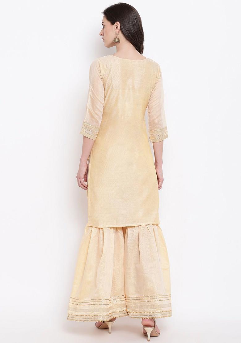 Beige Self Design Kurta With Sharara