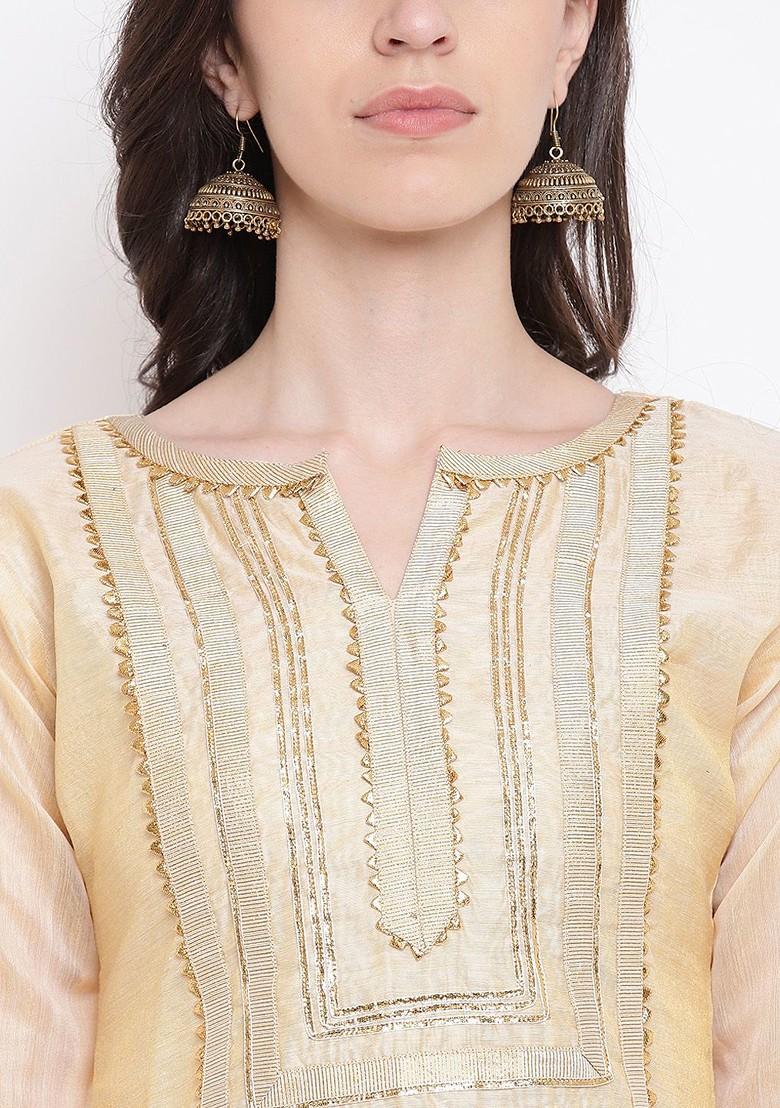 Beige Self Design Kurta With Sharara