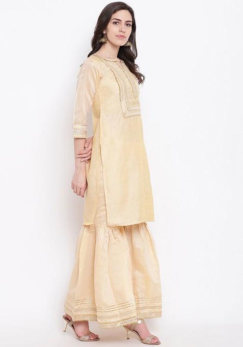 Beige Self Design Kurta With Sharara