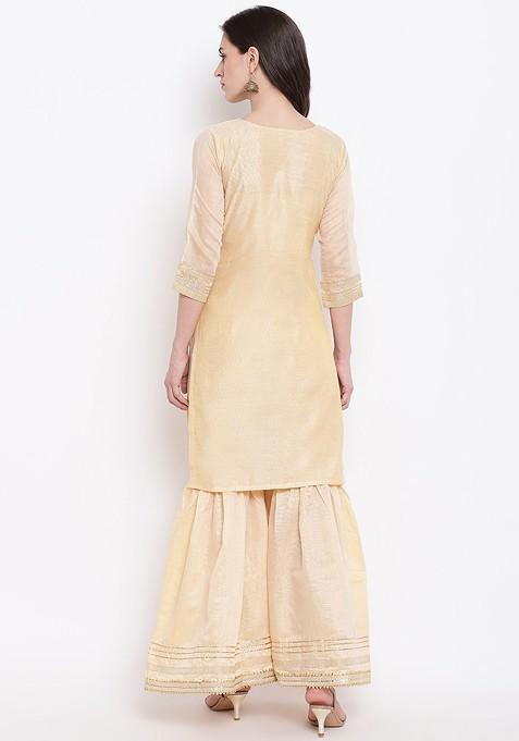 Beige Self Design Kurta With Sharara