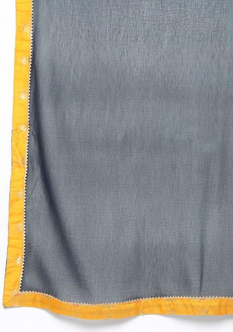 Yellow And Navy Blue Ethnic Motifs Kurta With Sharara And Dupatta