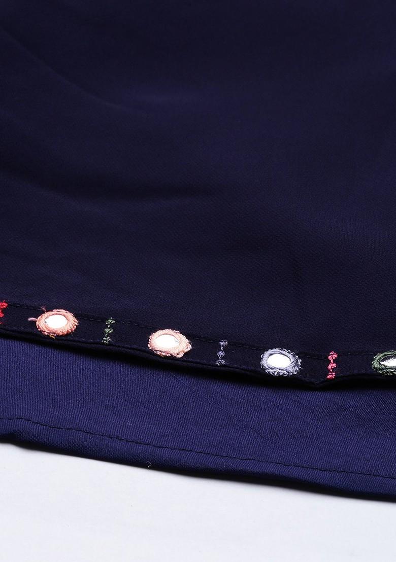 Navy Blue And Pink Mirror Work And Embroidered Sleeveless Kurta With Sharara